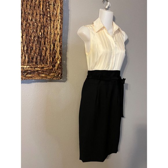 Club Monaco Dress 0 XS Cream Black Belted - Picture 5 of 7